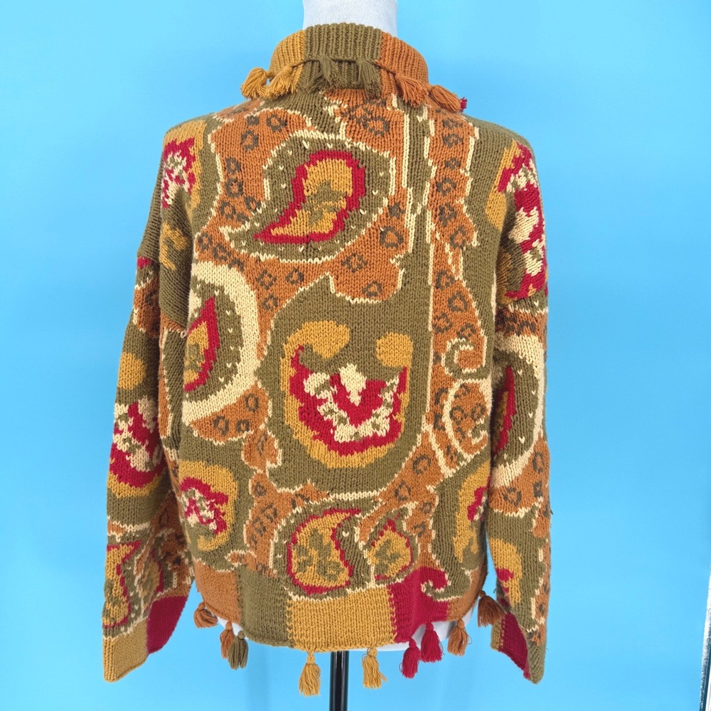 Vintage In-Wear Womens Fair Isle Chunky Knit Cotton Sweater Olive Mustard Medium